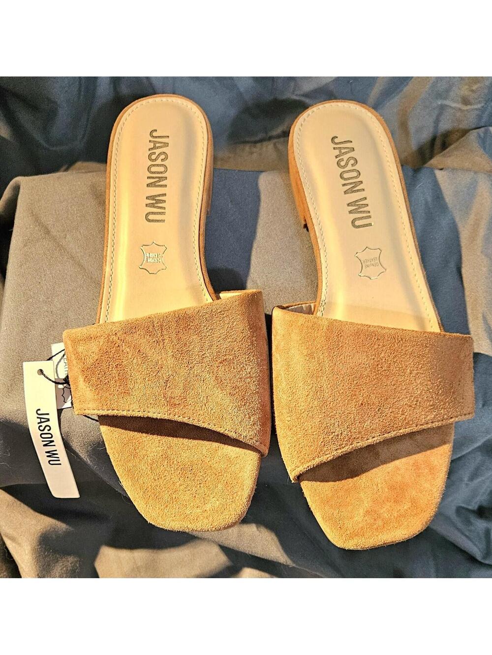Womens Jason Wu DANIS SANDALS Size 8 Brown Suede Slide Slip On Flats
